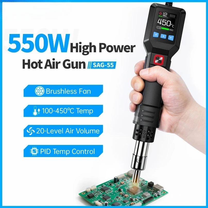 SAG‑55 Smart Hot Air Gun 550W Handheld Portable Mini Rework Station for Phone Repair Desoldering