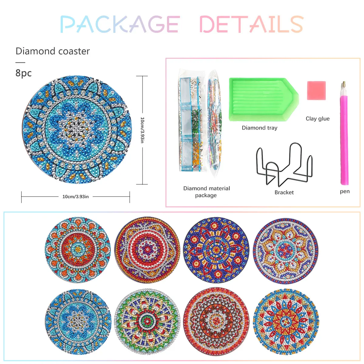 8 قطعة/مجموعات الماس اللوحة كوستر ماندالا الماس التطريز الوقايات Diy بها بنفسك الحرف لوازم للمبتدئين غرفة الطعام ديكور #2