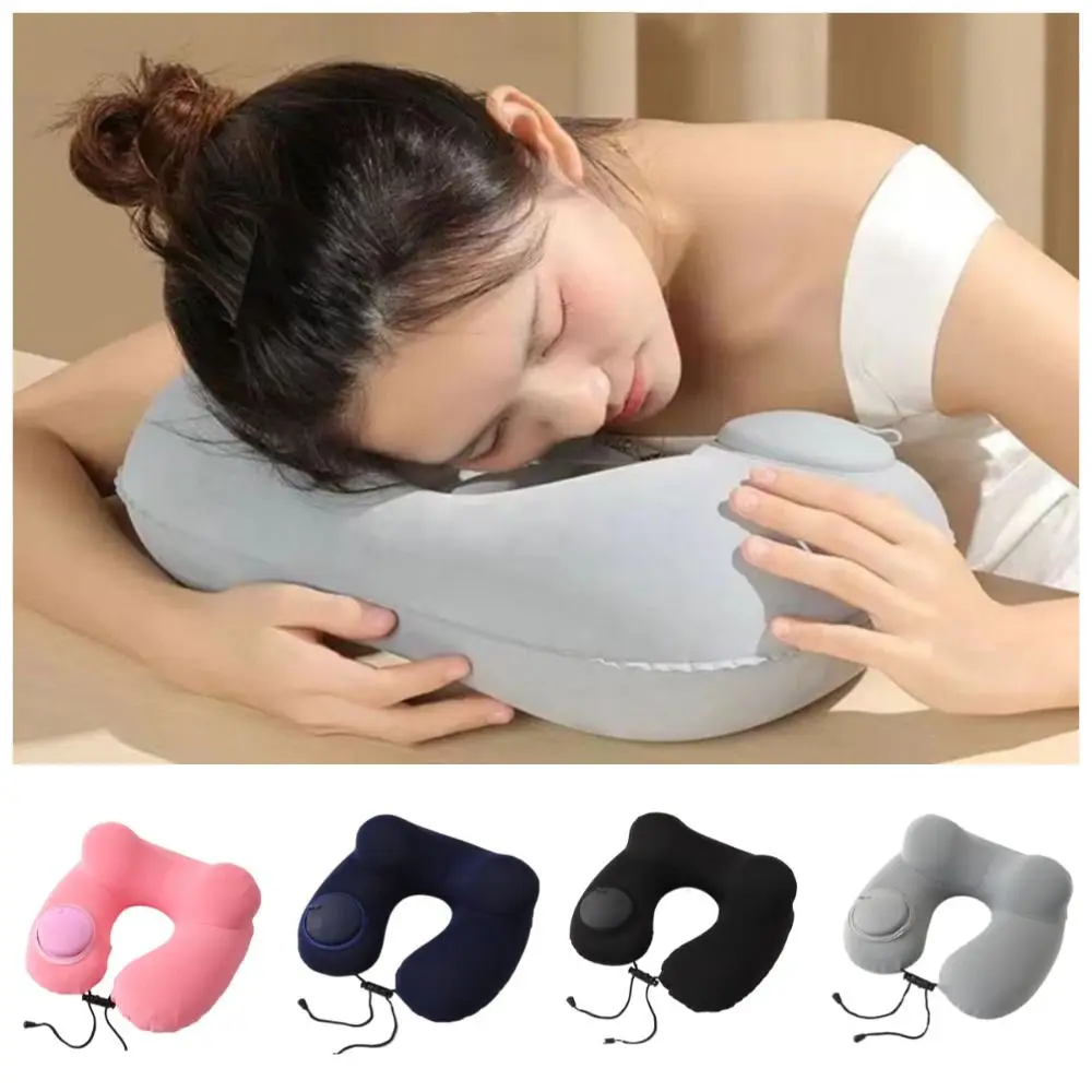 

Inflatable U-Shaped Travel Pillow Soft Hand Pressing Neck Support Cushion Portable Foldable Neckrest Pad Outdoor Travel