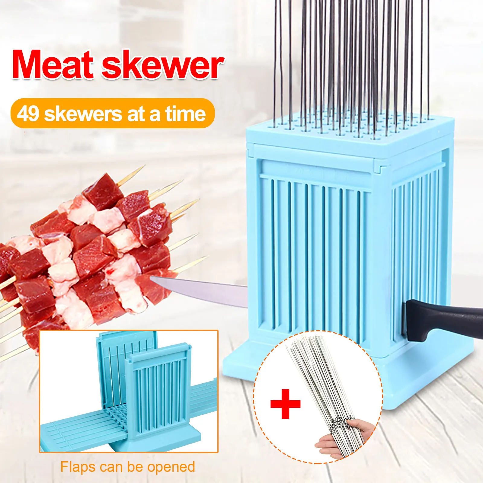 49 Holes BBQ Meat Skewer Tool Box Kebab Maker Barbecue Fast Maker Meat Cutter Roast Kitchen Accessories for Home BBQ Party