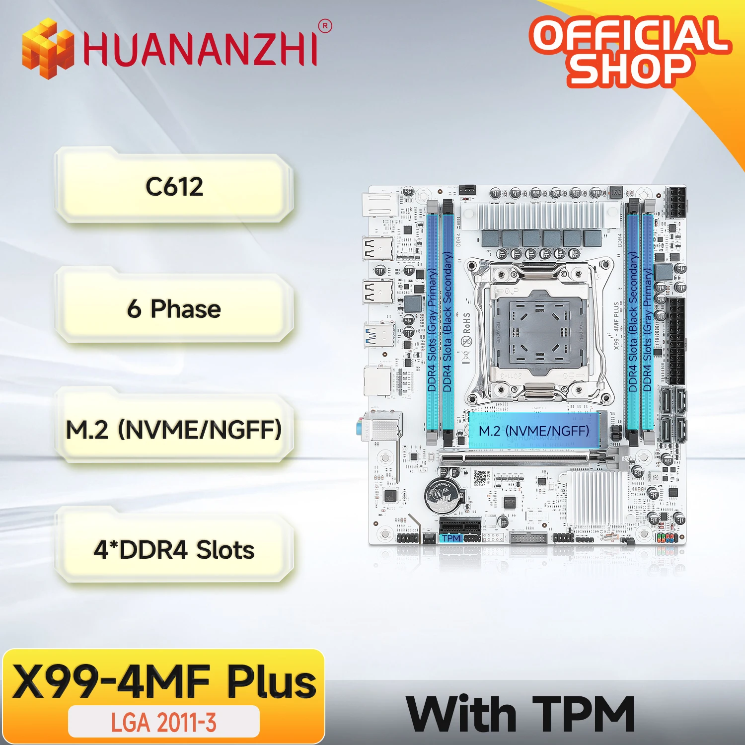 

HUANANZHI X99 4MF plus LGA 2011-3 Xeon Motherboard DDR4 Memory Support NVMe SATA for Gaming And Business Use with TPM2.0