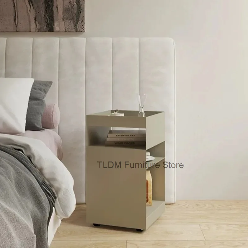 Mobile Open Storage Side Cabinet，Multi Layer Compartment Rolling Nightstand，Narrow End Table for Sofa Bedroom Space Organizer