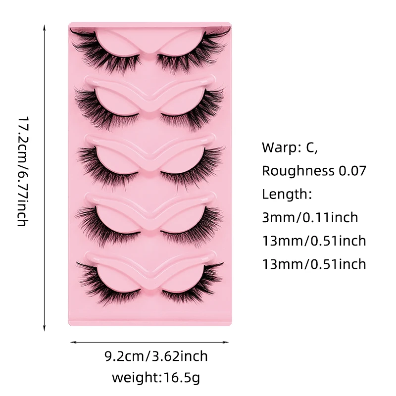 5 Pairs Fluffy False Eyealshes Fox Cat Eye Lashes Winged False Eyelashes Fox Eye Faux Mink Eyelashes Silk Lashes Makeup