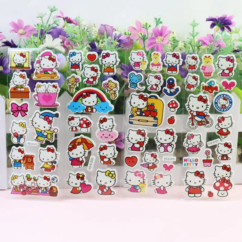 Kawaii 12pcs/set Hello Kitty 3D Bubble Stickers Decoration Decal Cute Children Reward Puffy Sticker Stationery Supplies Kids Toy