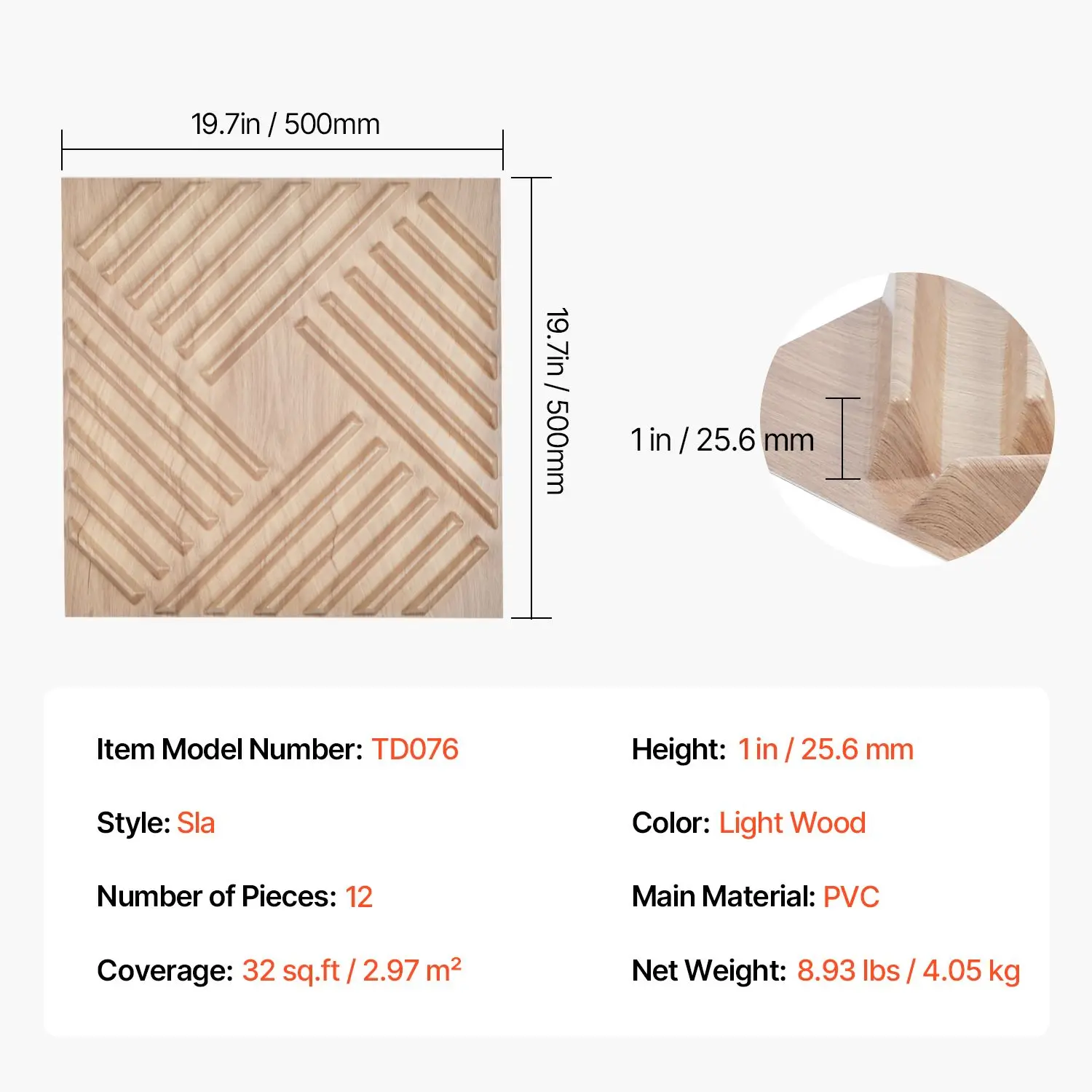 3D Wall Panels, 12-Pack 19.7 x 19.7 in PVC Modern Art Minimalist Salt Tiles, 32 Sq.Ft Coverage Accent Wall Panel, Interior Home Decor for Ceiling, Bedroom, Living & Gaming Room, Light Wood Color view 7