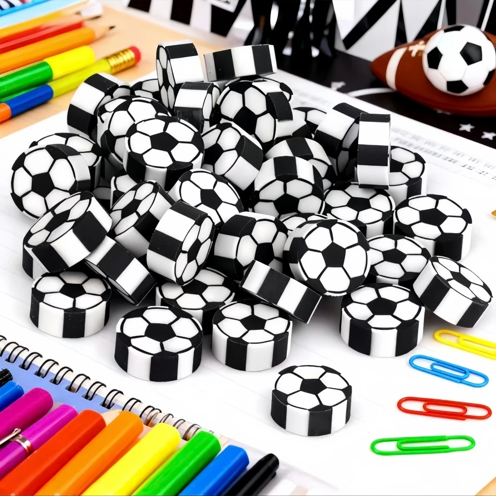 Cartoon Football Pattern Eraser Pack 12-36pcs School Kindergarten Birthday Party Prize Carnival Gift Filler