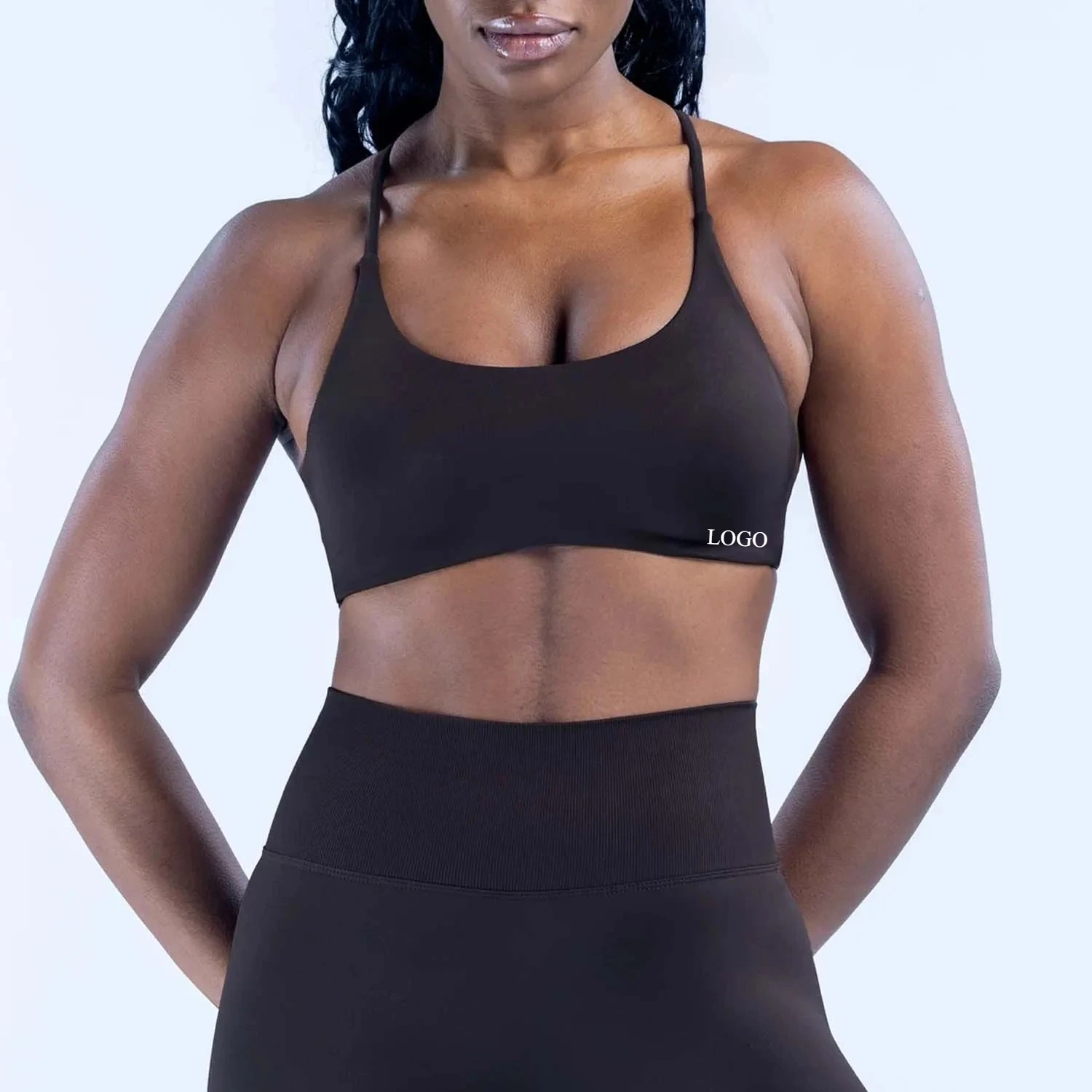 LOGO Women Seamless Front Twist Sports Bra Thin Strap Back Sports Vest Yoga Fitness Workout Activewear