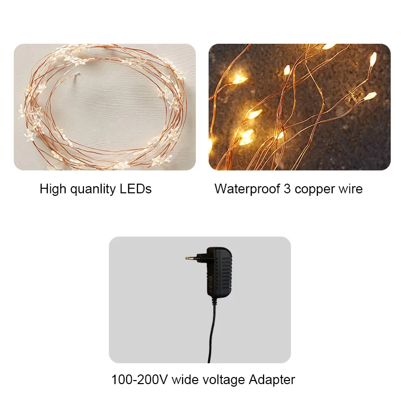 Светодиодная Рождественская гирлянда со звездами, 10 м