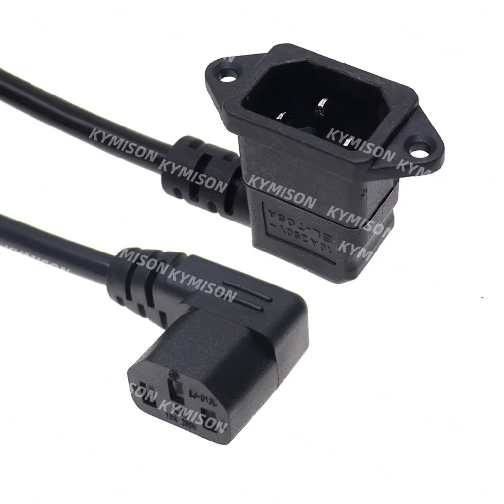 IEC320 C14 إلى C13 تمديد الحبل ، C14 مع ثقوب المسمار الزاوية اليمنى و C13 قصيرة ، 60 سنتيمتر طول ، H05VV-F 3 جرام 0.75 مللي متر