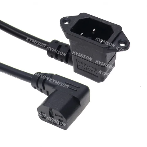 Imagen 2 del producto Cable de extensión IEC320 C14 a C13, C14 con orificios de tornillo, ángulo recto y corto C13, 60cm de longitud, H05VV-F 3G 0,75 MM