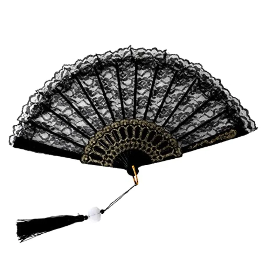 Foldable Lace Fan Handheld Chinese Vintage Style Hand Held Folding Fans for Party Wedding Dancing Decoration