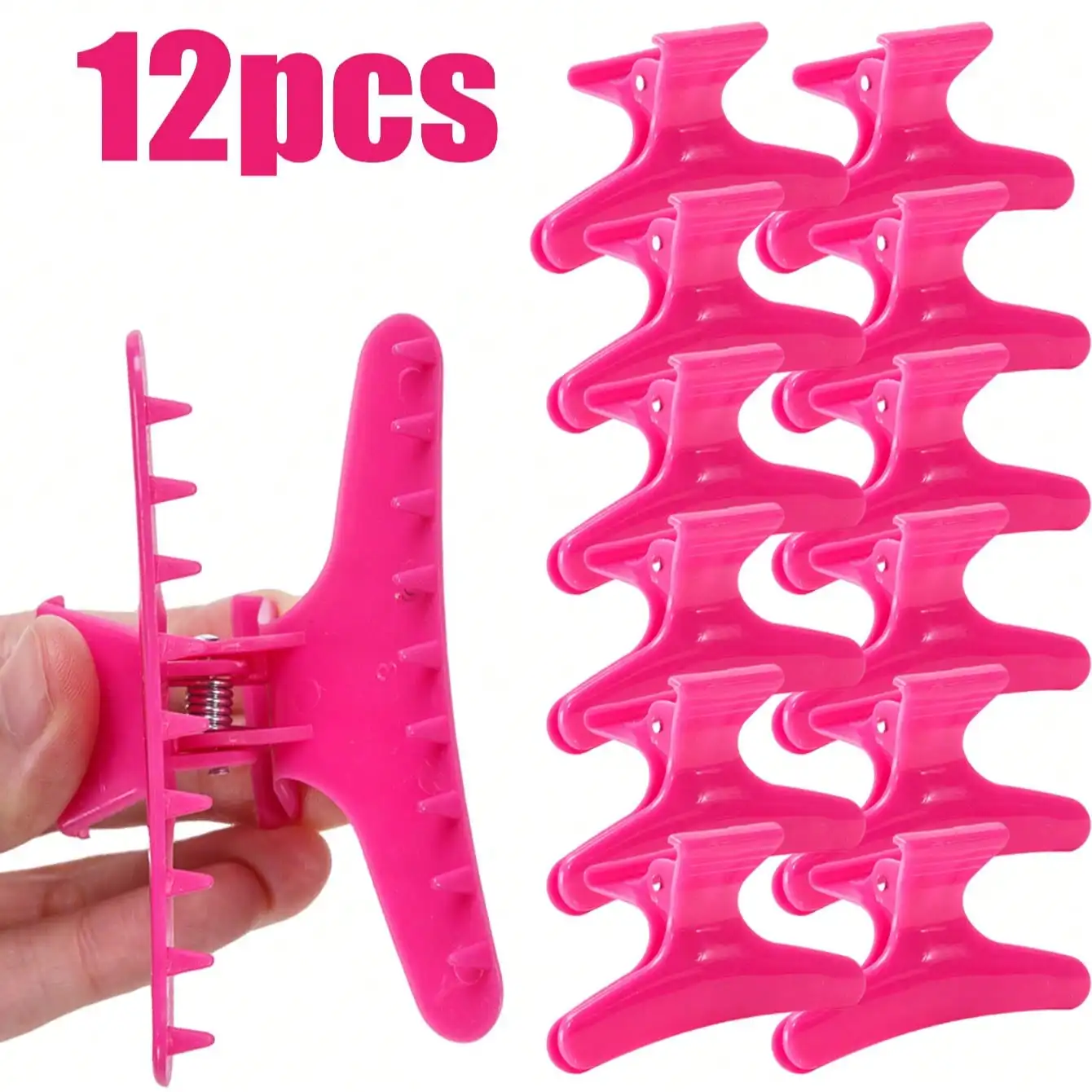 12Pcs Plastic Alligator Hair Clips, Wide Teeth Salon Hair Sectioning Clamps, Hairdressing Styling Tools for Perm Dye
