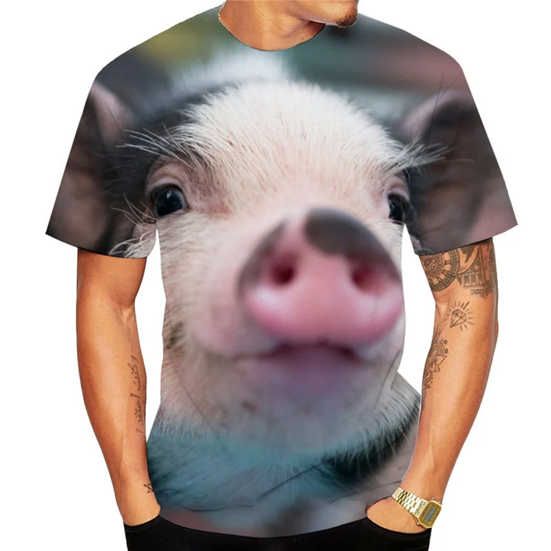 Guitar-playing Pig 3D Printed Men\'s T Shirts Funny Summer Animals O-Neck Short Sleeve Casual Comforts Tee Shirt Kid Tops Women