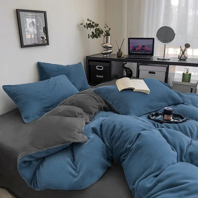 Autumn Winter Milk Velvet 4 Piece Set Bedding Set Thickened Double-sided Coral Flannel Beddings Lint Resistant Cozy Bedclothes