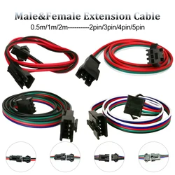 Cable de extensión macho y hembra, conector JST de 22AWG para WS2811, WS2812, WS2815, tira de luz LED RGB de 0,5 m, 1m, 2 pines, 3 pines, 4 pines, 5 pines