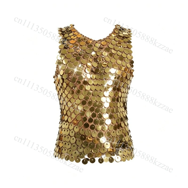 Sparkling Diamond Cut-Out See-Through Vest For Men - New Summer Style Sexy Nightclub Party Fishnet Beaded Outerwear Top