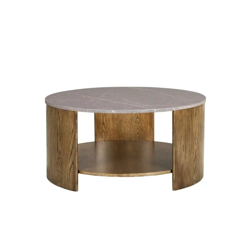 

Round living room side table metal sintered stone coffee table with shelf coffee table