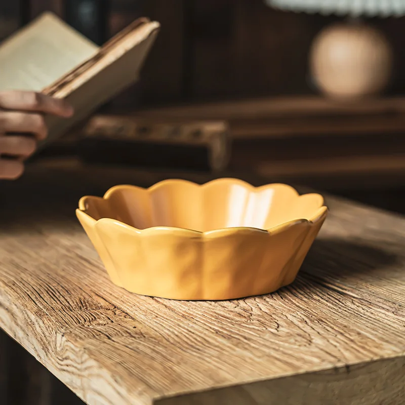 

Dopamine Lace Fruit Salad Bowl Household Ceramic Breakfast Mixing Bowl Fruit Dessert Plate