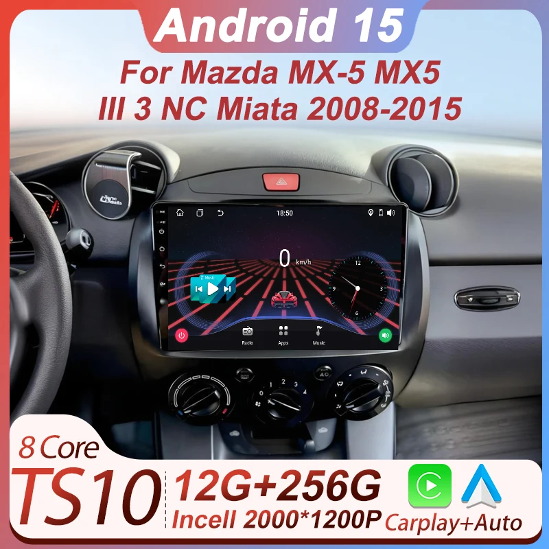 Для Mazda MX-5 MX5 III 3 NC 2005-2015 Автомобильный видеомультимедийный плеер Автомобильный радиоприемник Android 15 Автомобильный экран Автомобильное зеркало Звено Wi-Fi