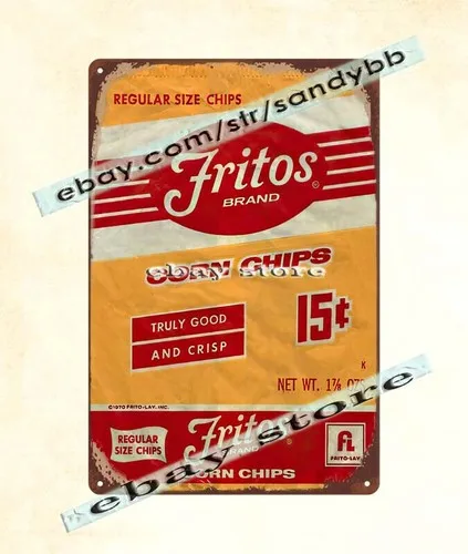 1970s Frito-Lay Fritos Brand Corn Chips childhood memory snacks metal tin sign-Aluminum