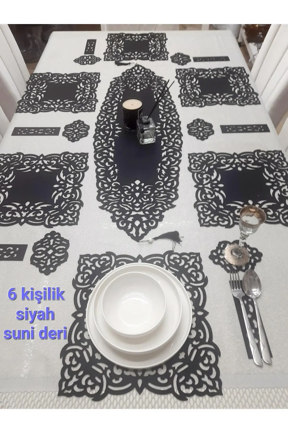 19-Piece Faux Leather Table Runner Set for 6 People | Includes 1 Runner (39.4 x 13 in), 6 Placemats (13 x 13 in), 6
