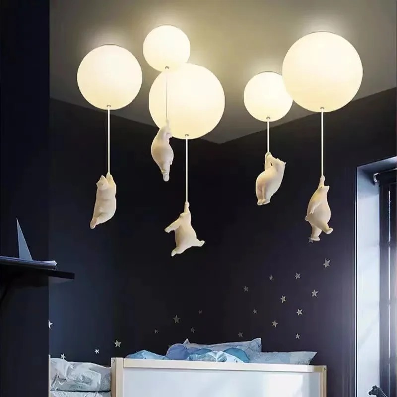 Modern Bear LED Pendant Light Cartoon Lighting Creative Ceiling Chandelier Light Theme Hotel Kid Children Kindergarten Fixture