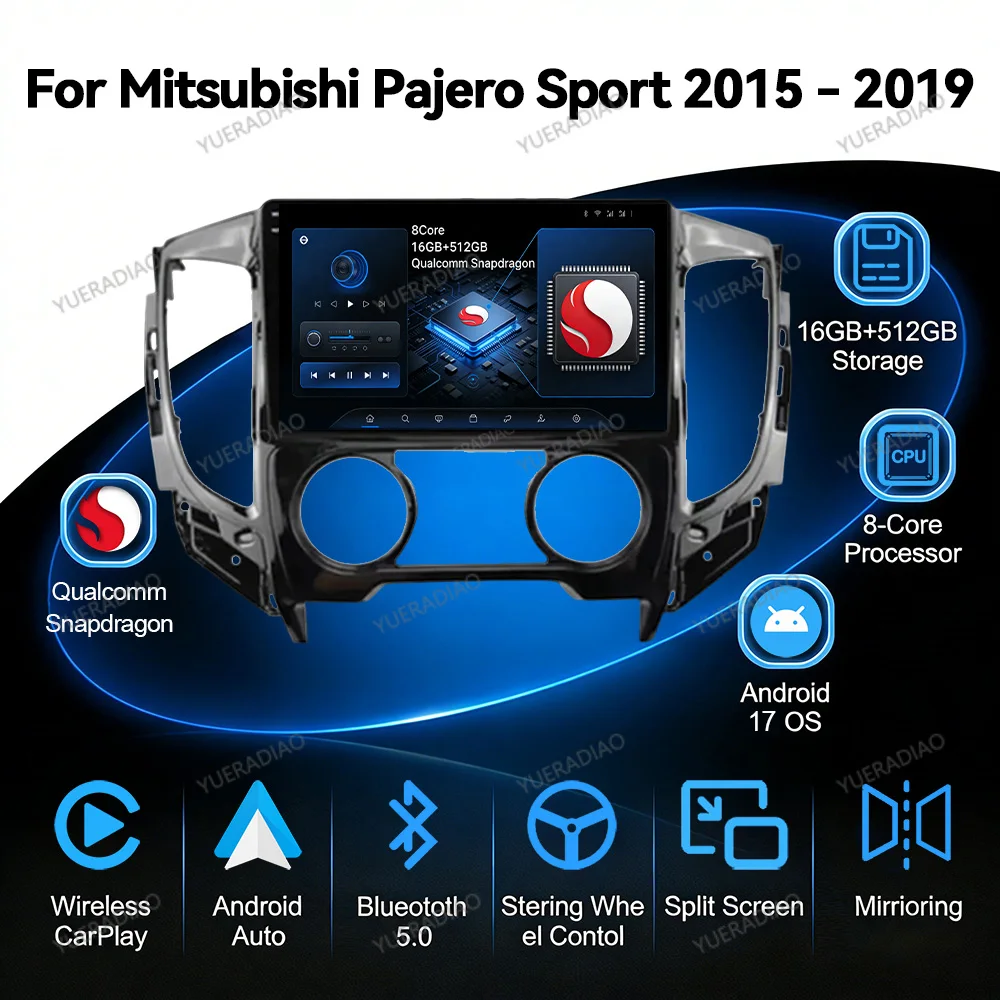Android 17 Car Radio For Mitsubishi Pajero Sport 3 L200 2015 - 2019 Head Unit GPS NAVI Multimedia Video Player 2DIN 4G WIFI BT