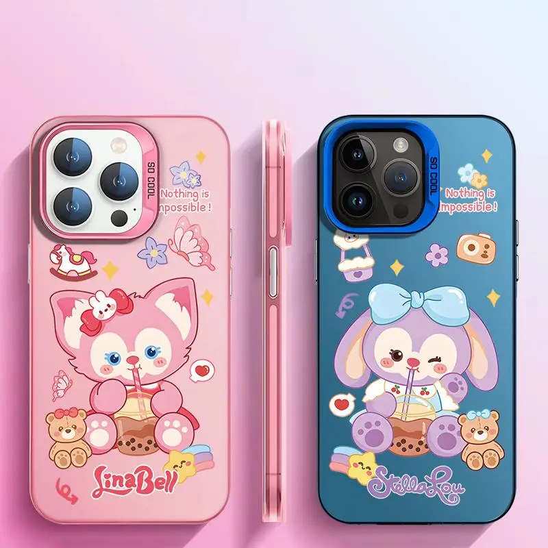 Disney Cute StellaLou LinaBell Matte Phone Case for iPhone 15 14 13 12 11 pro Max 15plus 14plus XS XR X Colored Silver Cover