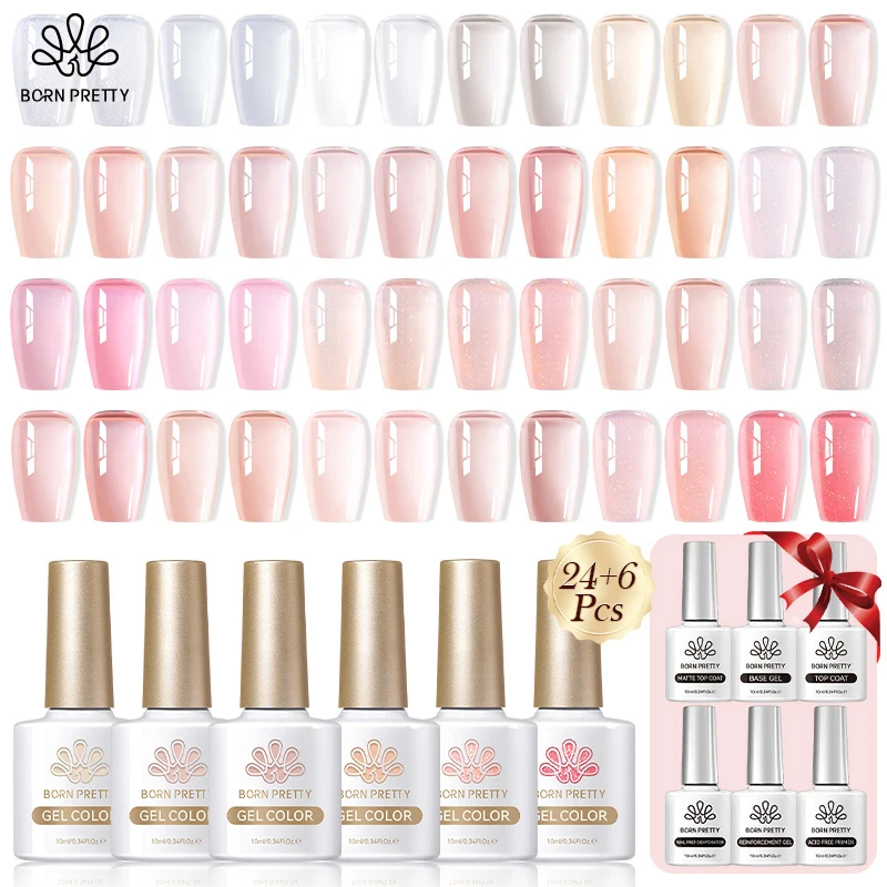 BORN PRETTY Jelly Nude Gel Nail Polish Kit 30 Pcs for Spring Summer Soak off Nail Gel Varnish Set 10ml Vernis Semi Permanent