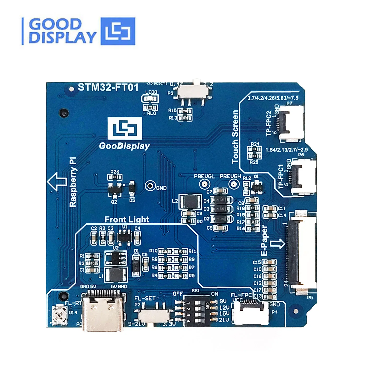 24PIN E-Paper Adapter Board Front Light, Touch, SD Card SPI Raspberry Pi & DESPI-M02L Compatible, STM32-FT01