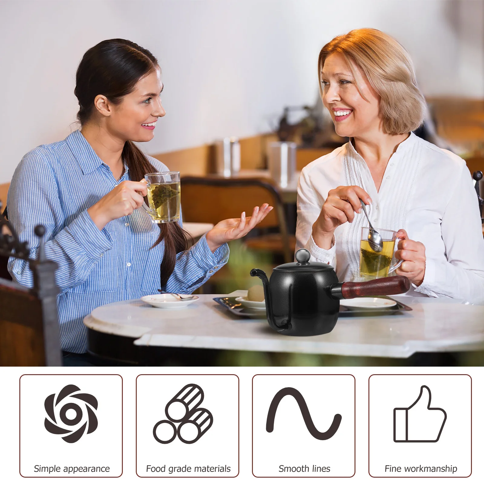 

1Pcs Stainless Steel Long Spout Coffee Kettle Wooden Handle Heat Resistant Coffee Pot for Home Office Cafe Brewing