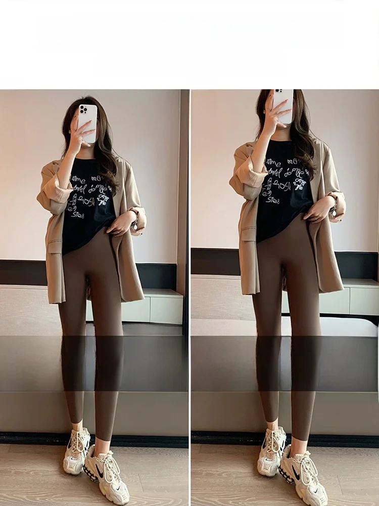 High Waist Fce Lined Yoga Pants Women's Autumn New Sle ark Finet Tight Elastic Base Layer Pants Eighteen orts