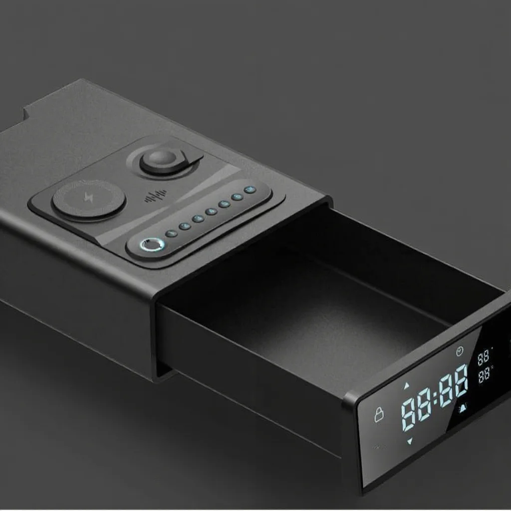 Cassaforte Nascosta per Armi con Impronta Digitale, Ricarica Wireless e Allarme per Telefono e Orologio