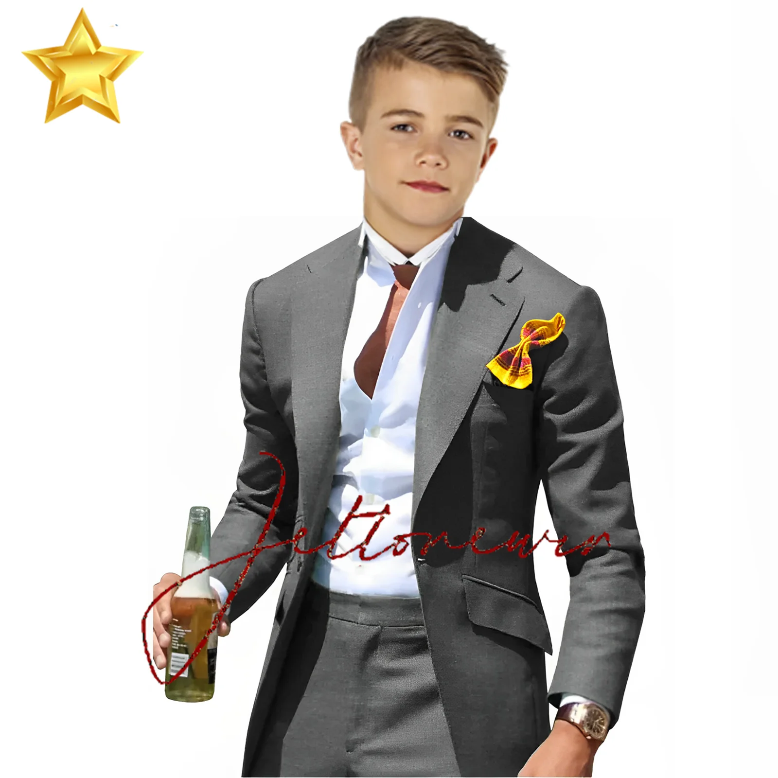 Peak Collar Boy Suits Slim Fit Notched Green Kids Suit Blazers Jackets Pants 2 Piece Formal Causal Business Wedding Child Wear