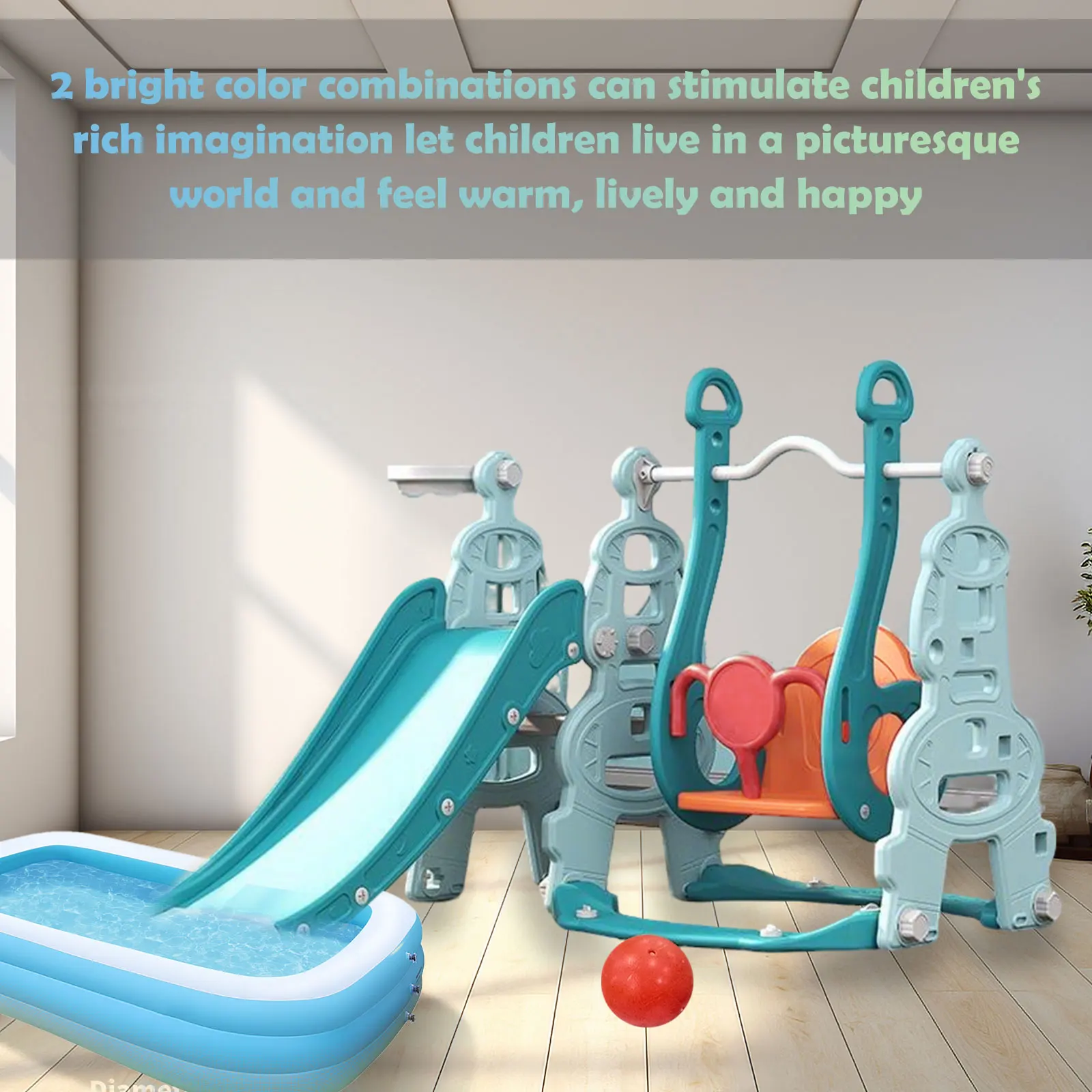 شريحة متينة ومضحكة ومنزه ترفيه خاص للأطفال يتضمن سلم التسلق والشريحة والسوينج وطوق كرة السلة