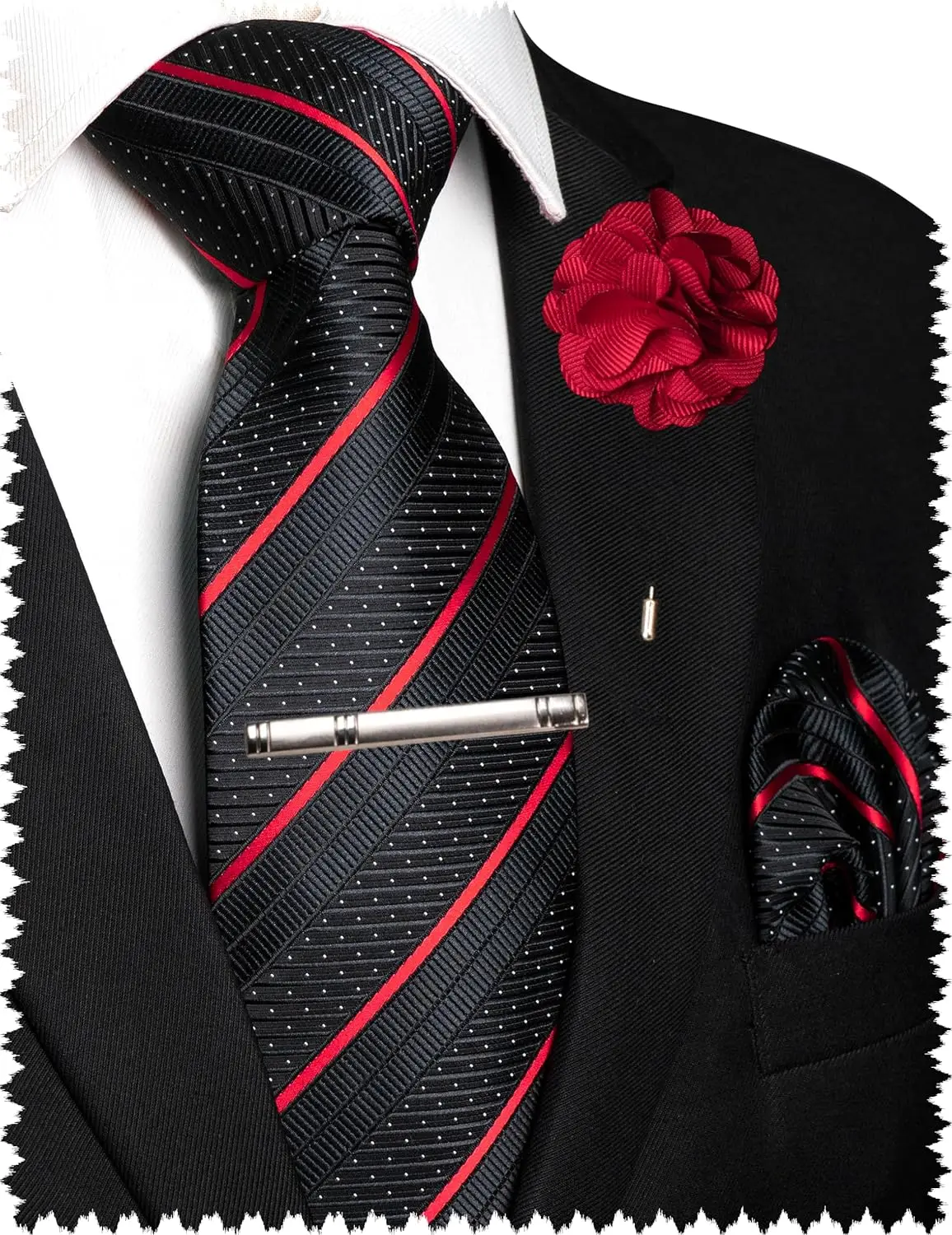 

Men's Striped Tie Set with Pocket Square & Tie Clip, 4-Piece Business Casual