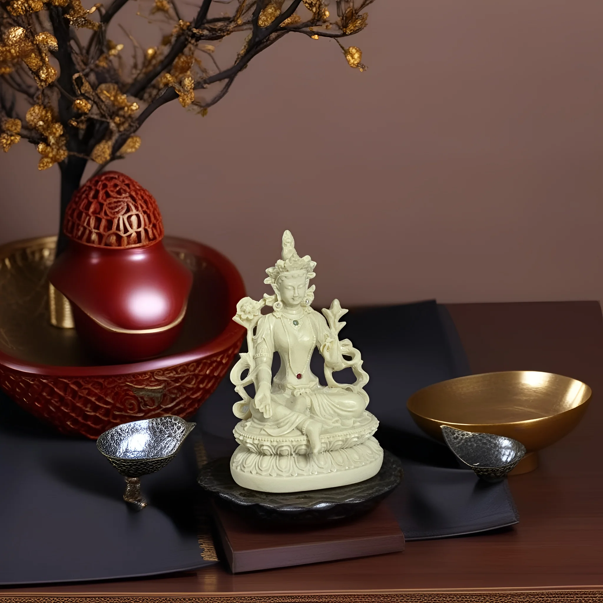 

Carving StatueTibetan Buddhist Art for Home Decor, Meditation Tagua Nut Green Tara Buddha Statue Feng Shui Tibetan Buddhism
