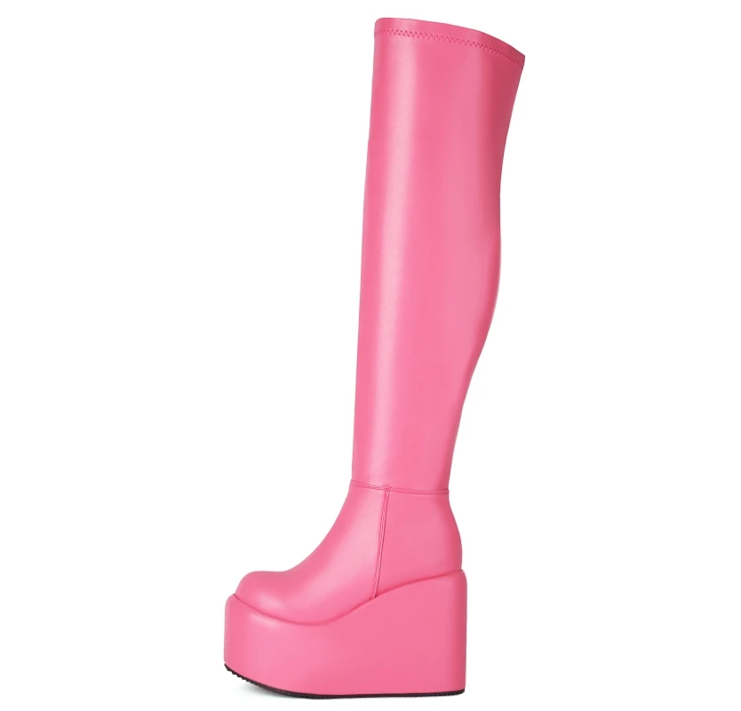 Platform Over-the-Knee High Boots For Women 2024 Black White Red Wedges Heels Long Thigh High Boot Winter Stripper Shoes Female