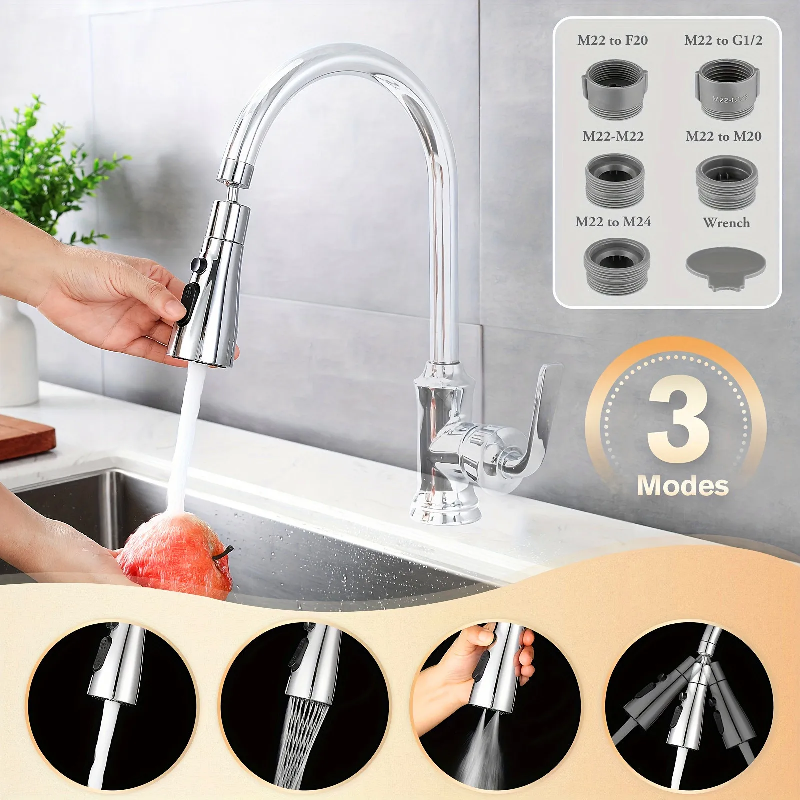 Cross-border Special for Kitchen Universal Faucet Extender, One-click Water Stop and Three-speed Water Outlet Universal