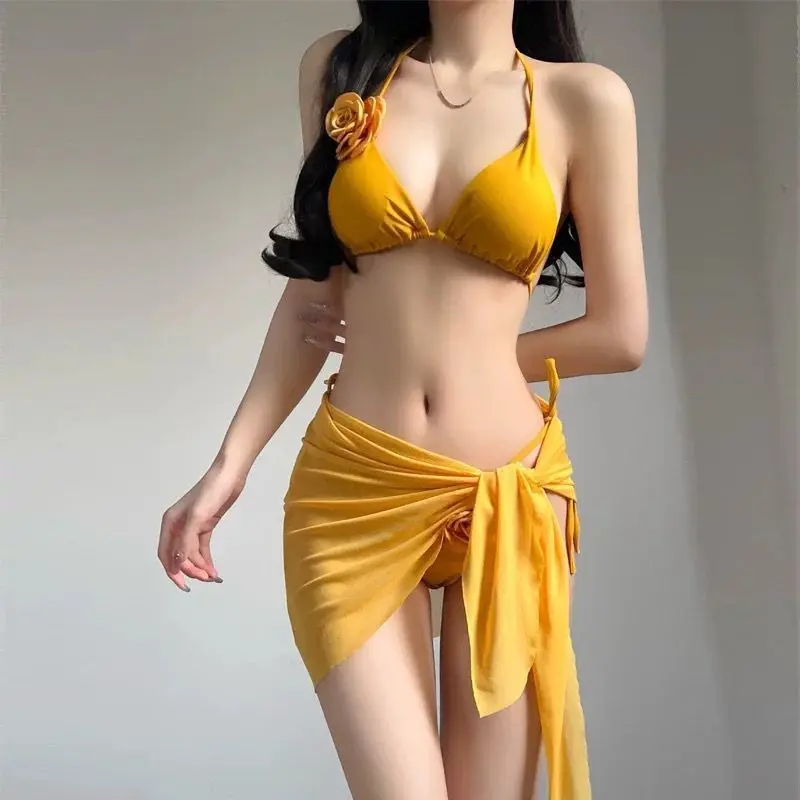 Women Strappy 3 Piece Bikini Set Padded Two Piece Swimsuit Bright Color Bathing Suit Bali Style Beach Holiday Hot Spring Suit - view 3