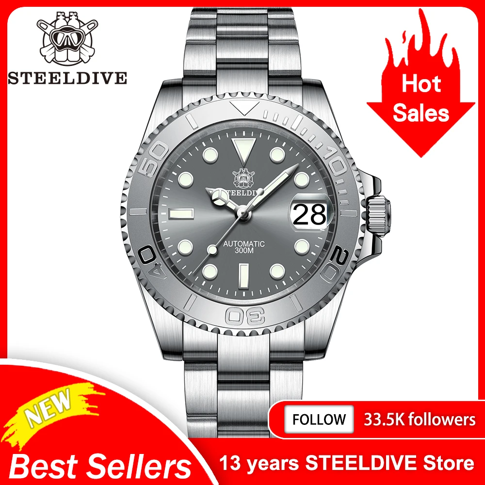 

SD1953 New Color Steel Bezel 41mm Steeldive 30ATM Water Resistant NH35 Automatic Sapphire Glass Mens Dive Watch Reloj V2 Bracele