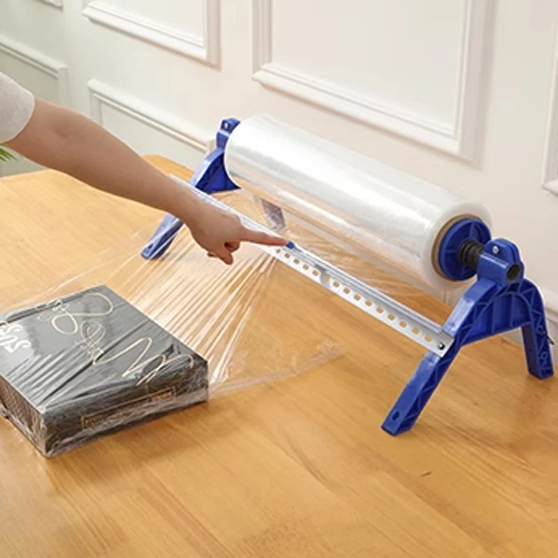 Manual Stretch Wrap Machine Small Fresh-Keeping Film Packaging Tool with Cutter for Home Use Food Preservation