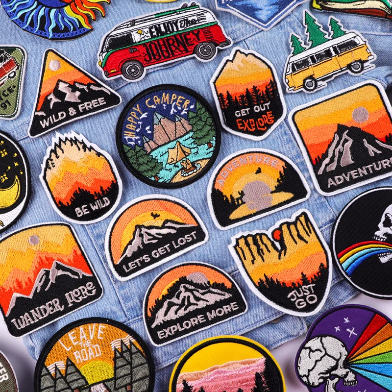 Camping/ Mountain Adventure Embroidery Patch Explore Patch Iron On Patches For Clothing Thermoadhesive Patches On Clothes DIY