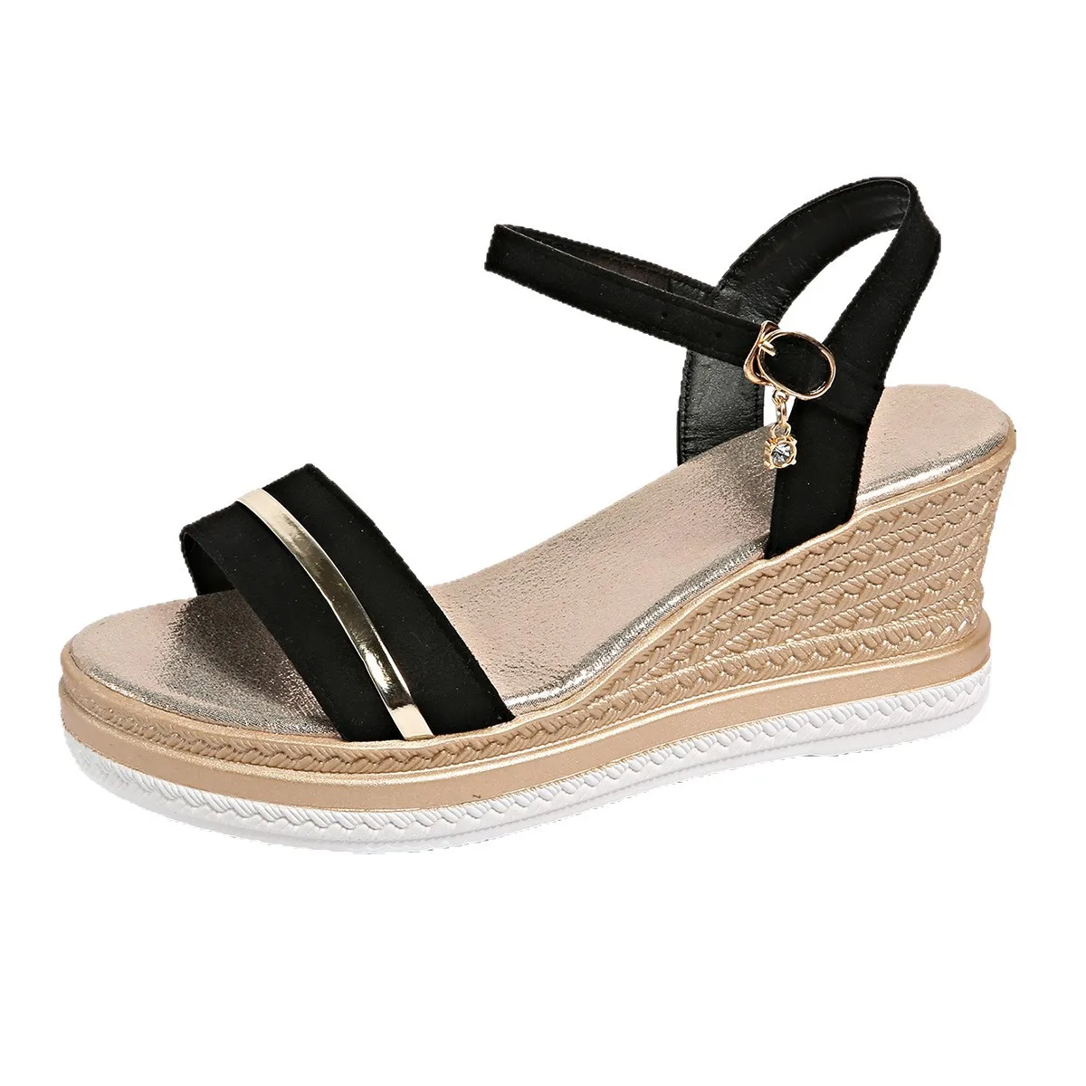 2025 الصيف مشبك قضبان معدنية صندل خشبي للنساء أصابع مفتوحة الرومانية Sandalias منصة الجلد المدبوغ أحذية امرأة الشرائح #5