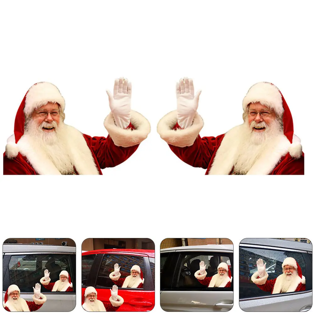 

2 Pcs Car Sticker PVC Waterproof Decorative Window Supplies Christmas Santa Automobile Decals Easy Durable Cool Design Family