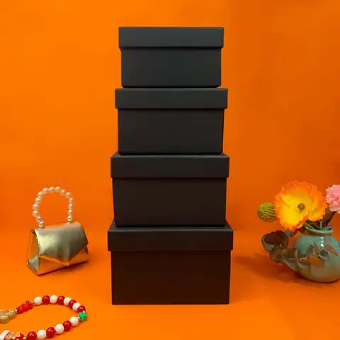 Square Gift Boxes with Assorted Sizes 4 Pcs Multiple Color Options Birthday Gift Nesting  Durable Reusable Black Gift Boxes