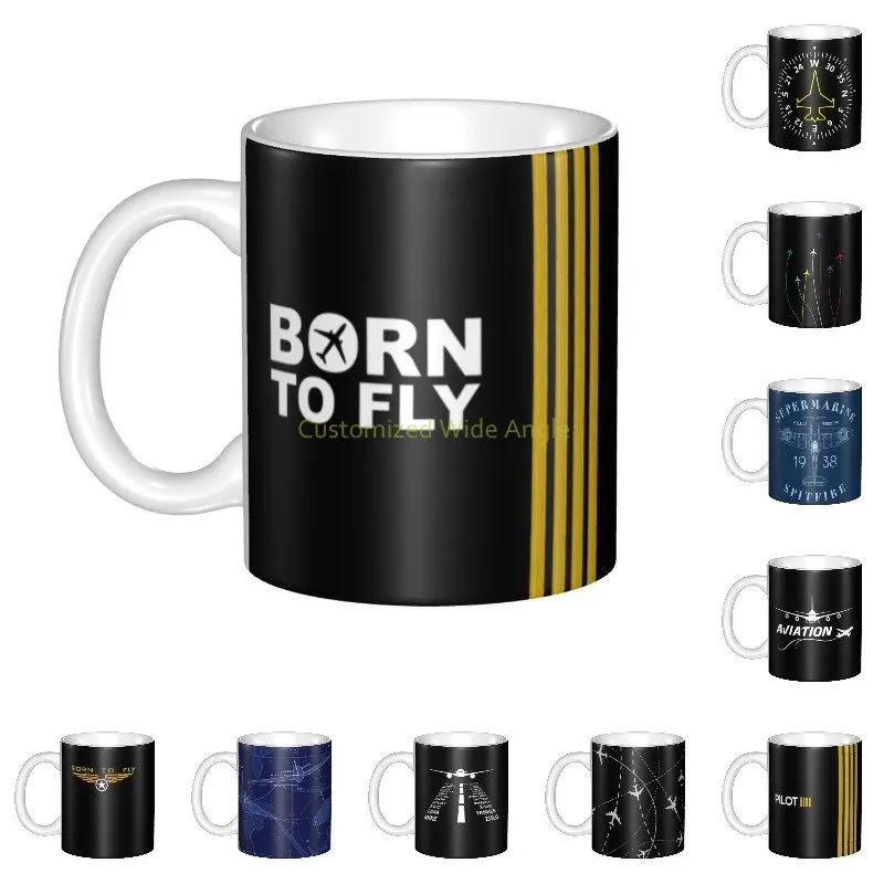 Personalized Born To Fly Captain Stripes Flight Pilot Mugs DIY Aviation Aviator Airplane Ceramic Tea Milk Coffee Cups