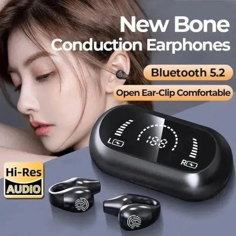 

2023 Newest Bone Conduction Earphone Bluetooth 5.2 Ear Clip on Ear Earring Wireless Headphones Sports Headsets Earhook with Mic