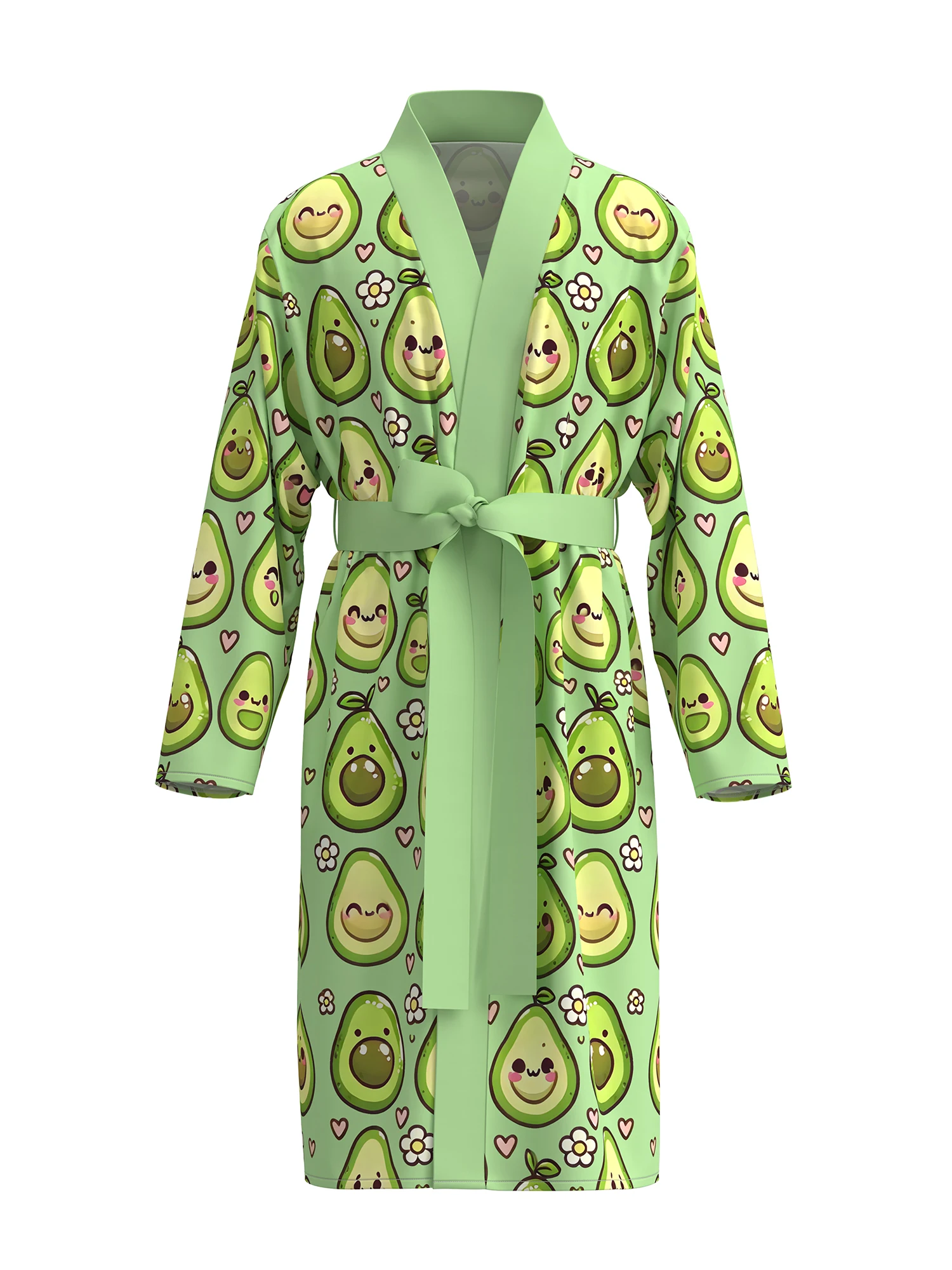 2026 new men's home robe 3D digital full-print avocado casual bathrobe spring and summer thin quick-drying home robe with belt c