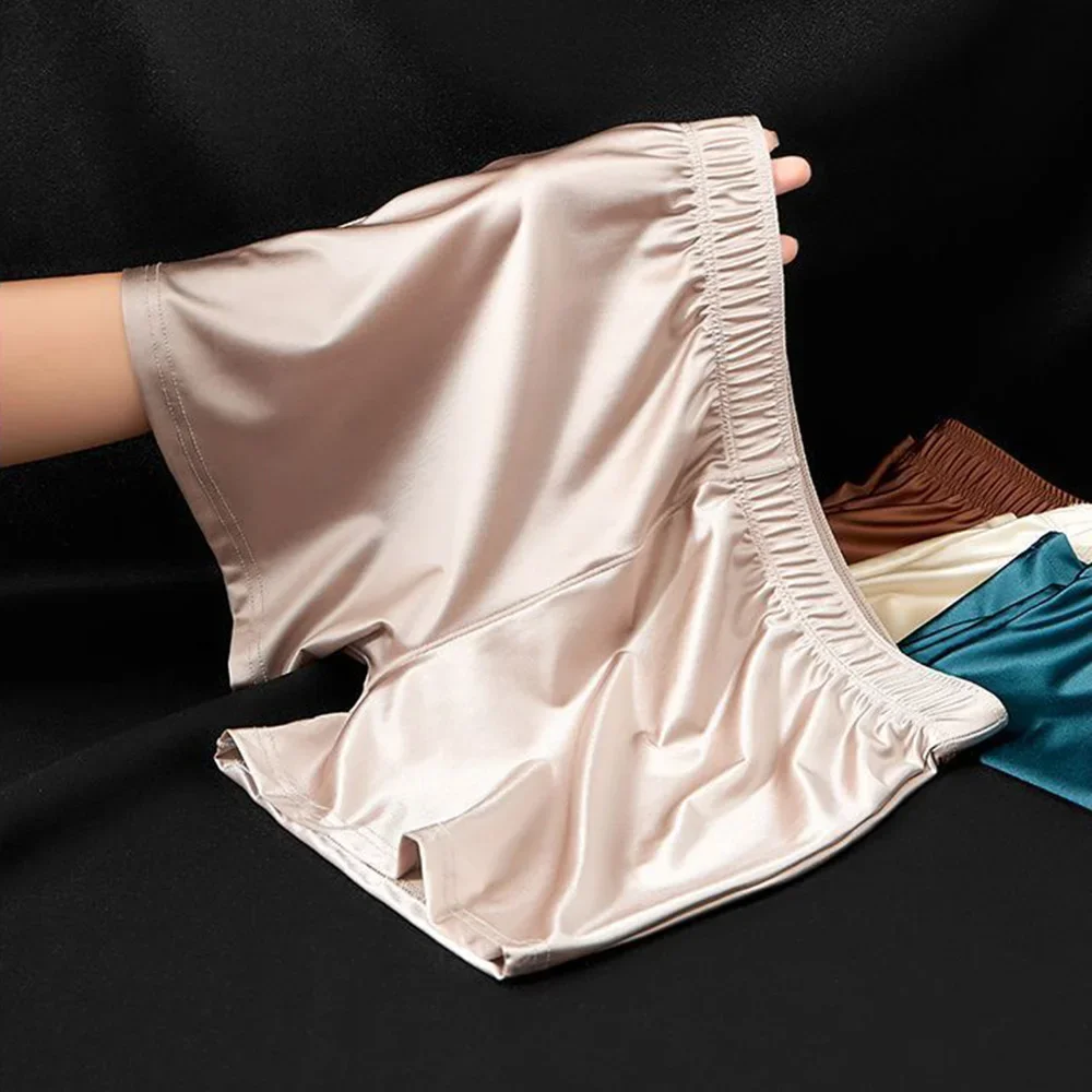 4-Piece Men's Long Satin Ice Silk Flat Angle Pants, Silky Sports Plus Size Underwear, Men's Comfortable And Casual Tie Underwear